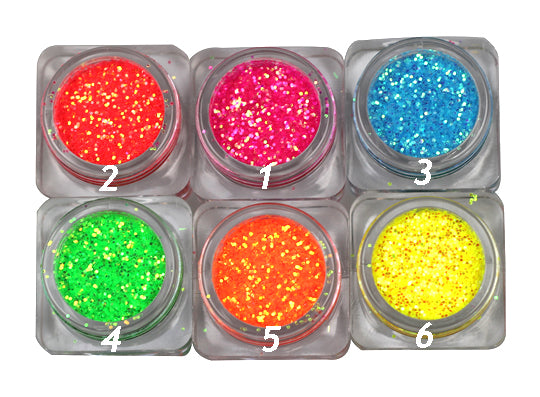 6 Barattolini glitter neon